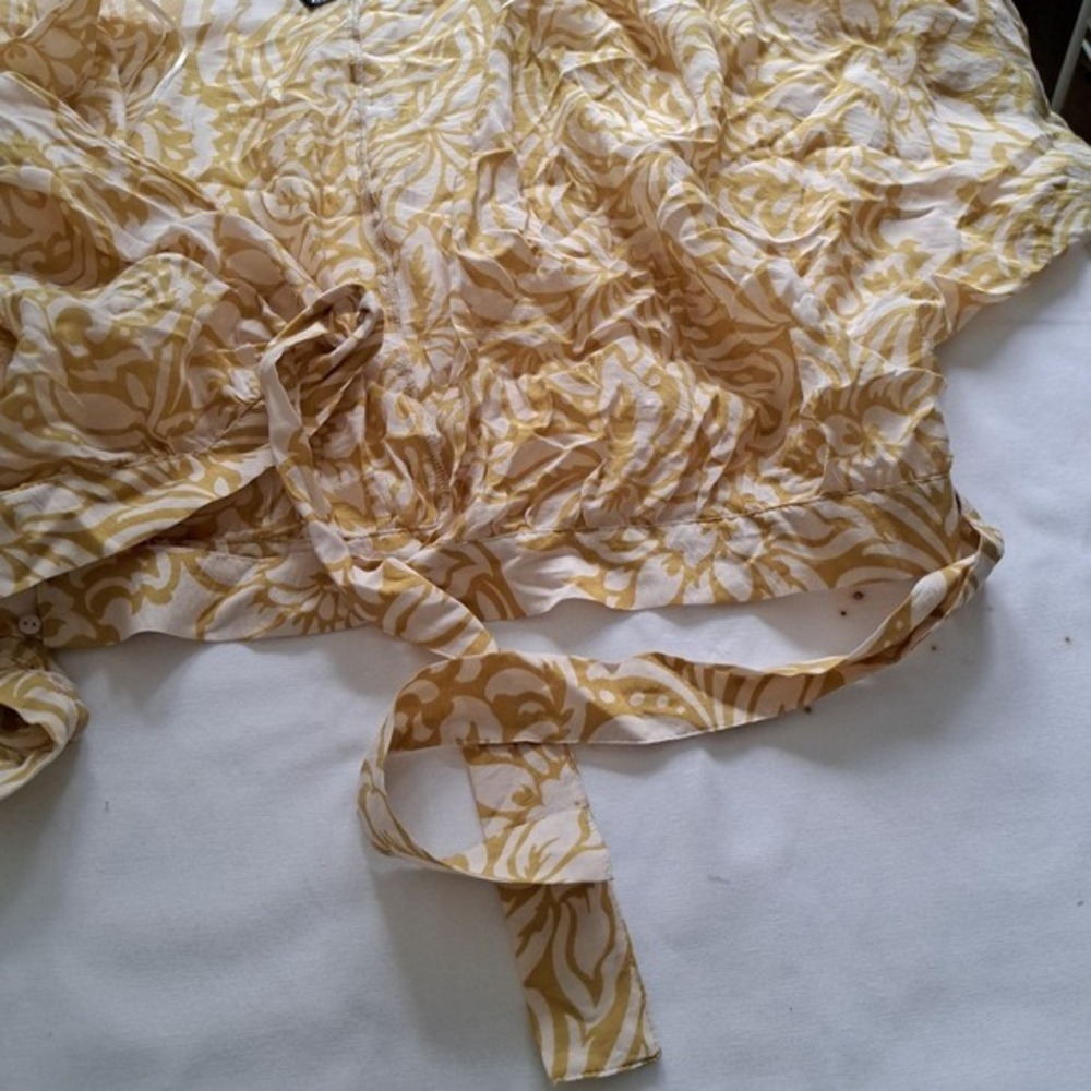 Zara Yellow Floral Damask Print Wrap Blouse Crop Top XL - Picture 6 of 9